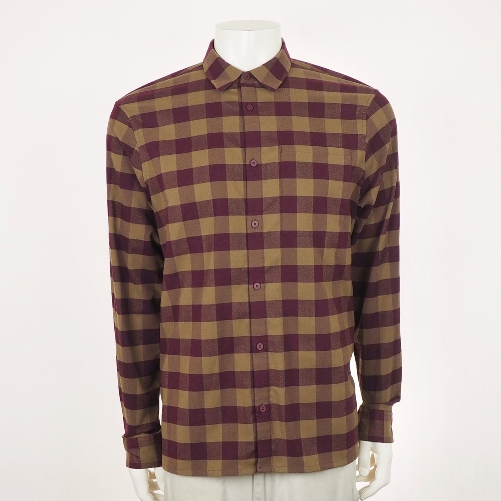 Lululemon Masons Peak Flannel Button Down Shirt Mens Large Brown Dark Red Plaid